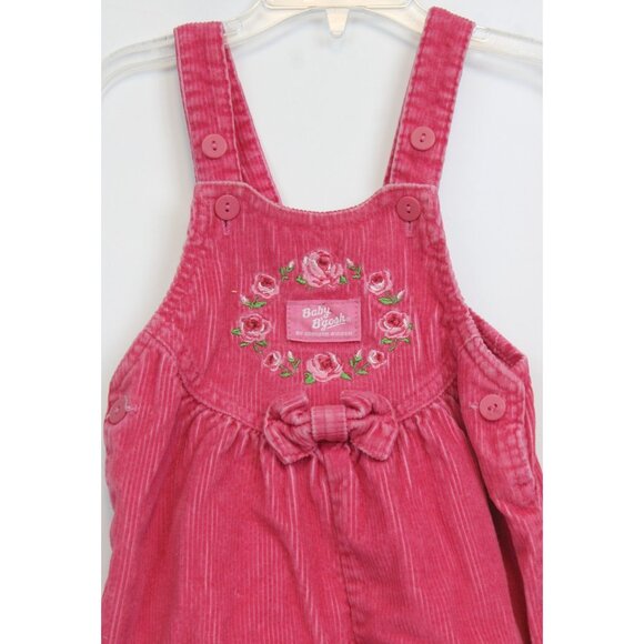 VTG Oshkosh Pink Corduroy Overalls Bubble Romper Girls 18 months Flowers Winter - Picture 2 of 8